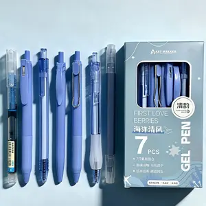 7pcs High-End Push Button Pens, Same Color Series, Dopamine Student Quick-Dry Neutral Pens, 0.5mm Brush Questioning Pen Set, Perfect Gift for Holidays
