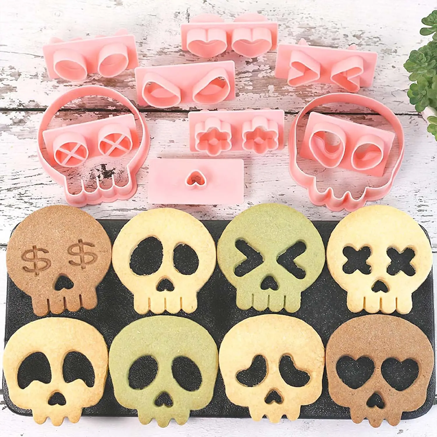 Mini Skull Cookie Mold Set - Interchangeable Bakeware for DIY Fun, 30 Combos with Multiple Eyes, Sugar Skulls Decorating for Halloween, Día de los Muertos Cupcakes & Pastries