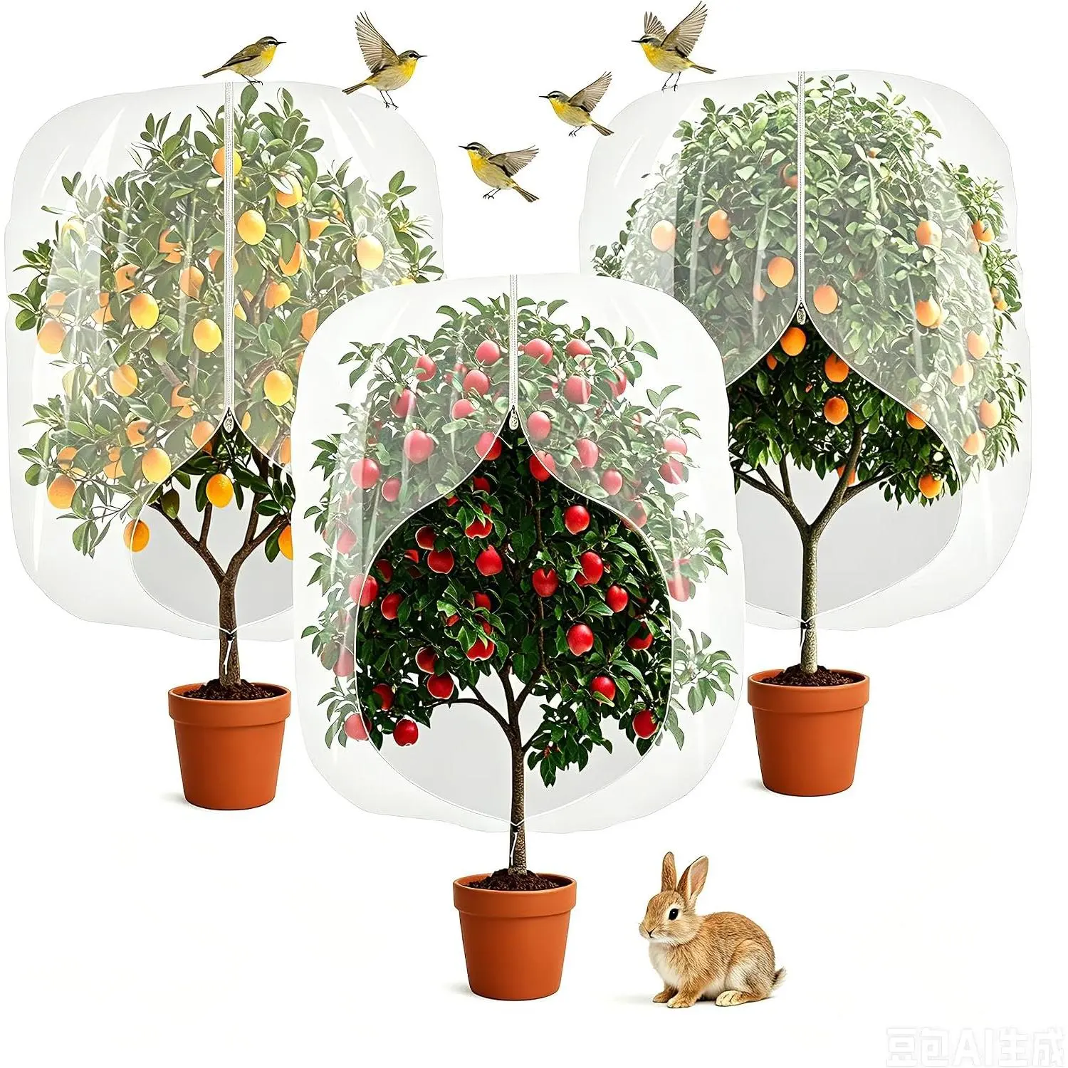 3pcs Fruit Tree Netting with Zipper and Drawstring,2.62 * 3.28 Ft Bird Garden Netting for Garden Protection,Cover for Blueberry Tomato Strawberry and Plants Protection from Insect Squirrels Birds