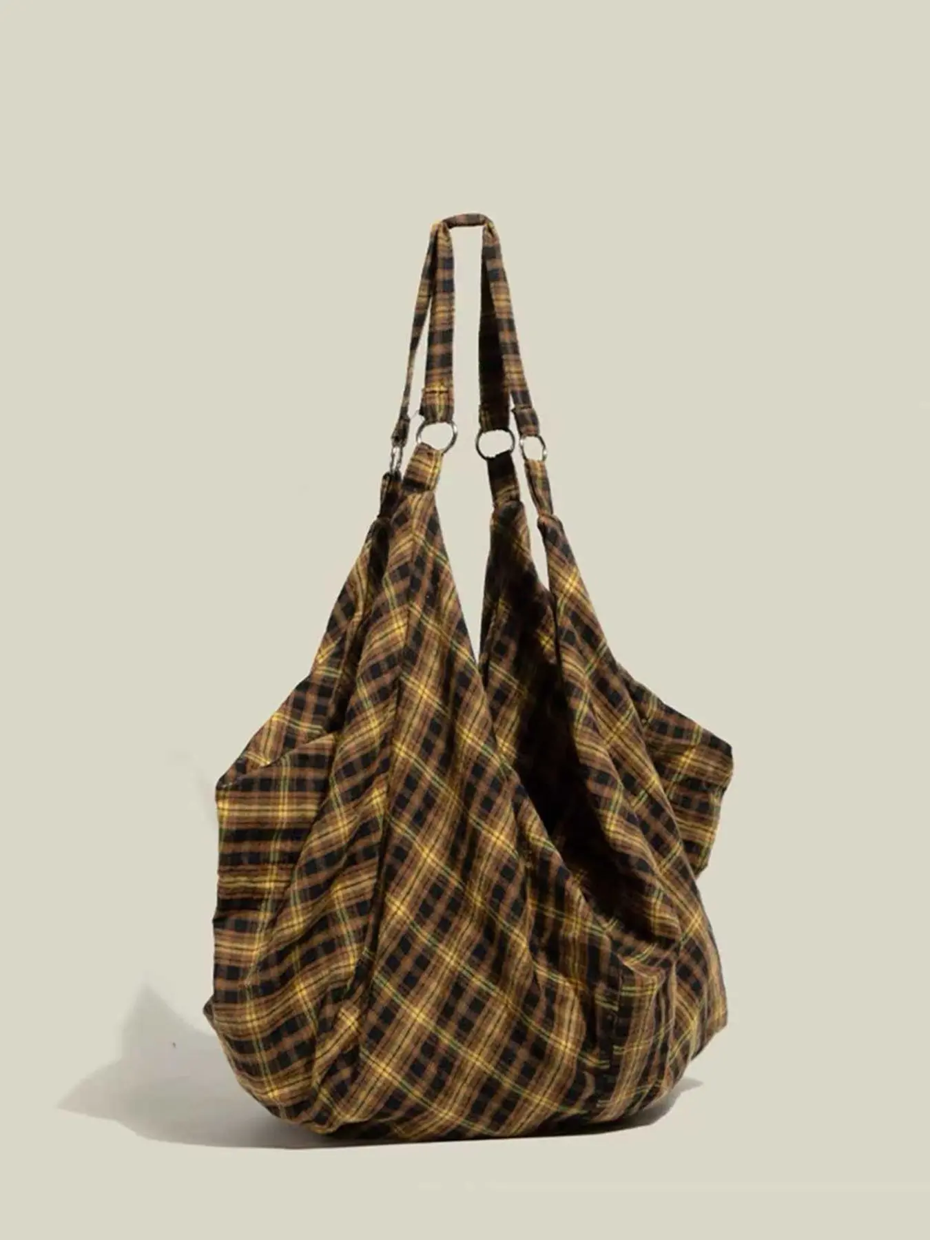 Vintage Plaid Hobo Tote Bag, Daily Commuter Tote, Soft Oversized Flannel Checkered Shoulder Bag with Adjustable Straps, Y2K Aesthetic Large Capacity Casual Shopper Bag for Women Daily Commute School Travel