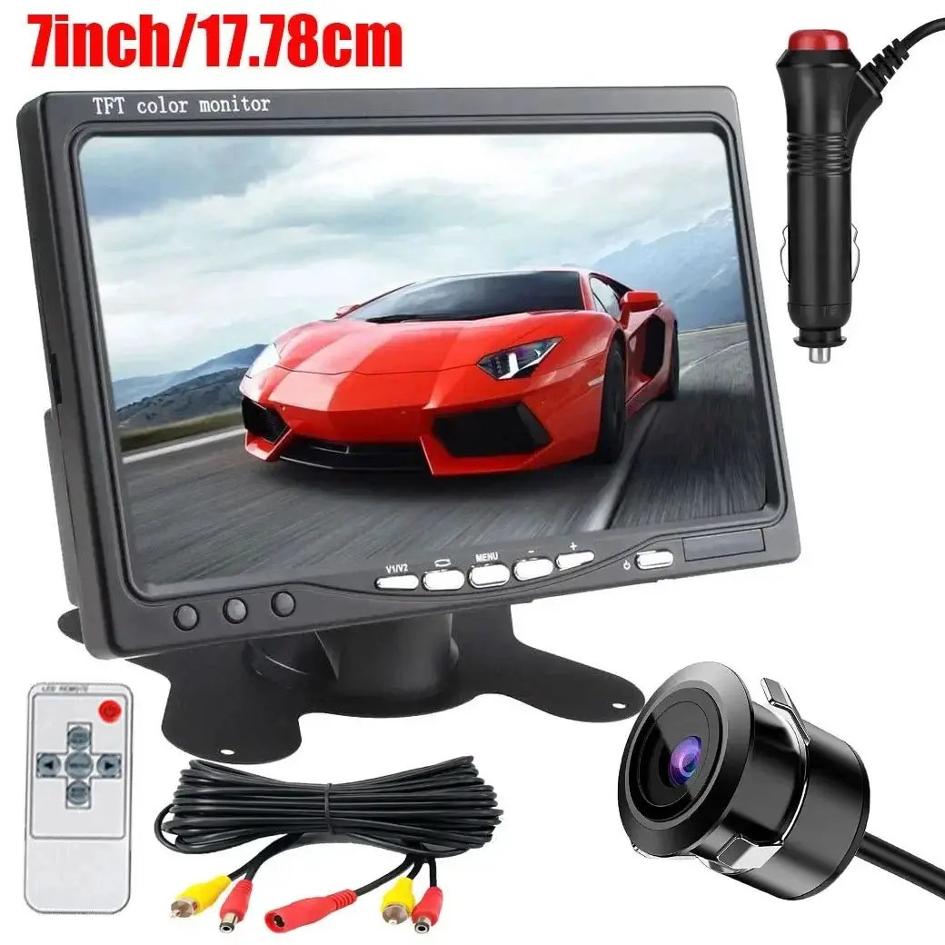 7 Inch Car Rear View Display + Night Vision Backup Camera Kit, Universal Parking Aid for Sedan, Truck, RV, High Definition Imaging System