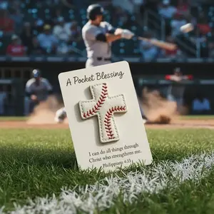 1 Pc Pocket Blessing – Baseball Cross Edition, Handmade Baseball Cross Pocket Blessing with Verse Card, Compact Size Christian Faith Gift for Athletes, Inspirational Sports Keepsake for Players and Coaches