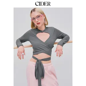 Cider [size 2-10] Round Neck Cut Out Long Sleeve Crop Tee Dealsforyou