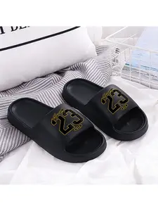 A pair of Chicago No. 23 printed outdoor sports sandals, beach flip-flops, pool flip-flops, bathroom flip-flops, indoor home slippers, apartment/hotel slippers, suitable for beach, shower, and home wear