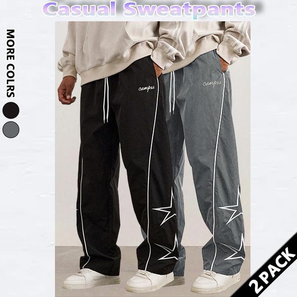 3-pack loose-fitting sweatpants for men. Star-patterned embroidered design for comfort. Sports casual bottoms. Workout pants. Streetwear. Autumn apparel. Men's fitness tracksuit. SpringStatements
