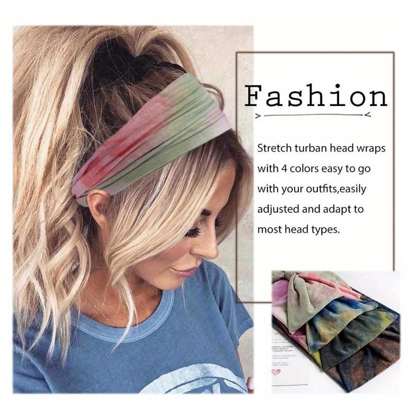 4PCS Wide Headbands Stretch Turban Knotted Hairbands Elastic Yoga Workout Sweatband Running Sport Head Scarf Large African Head Wraps for Women