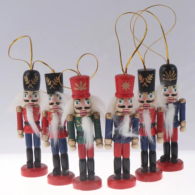 6pcs 10cm Wooden Nutcracker Soldier Christmas Decorations, Holiday Pendants Ornaments, Festive Toys for Tree Decorating