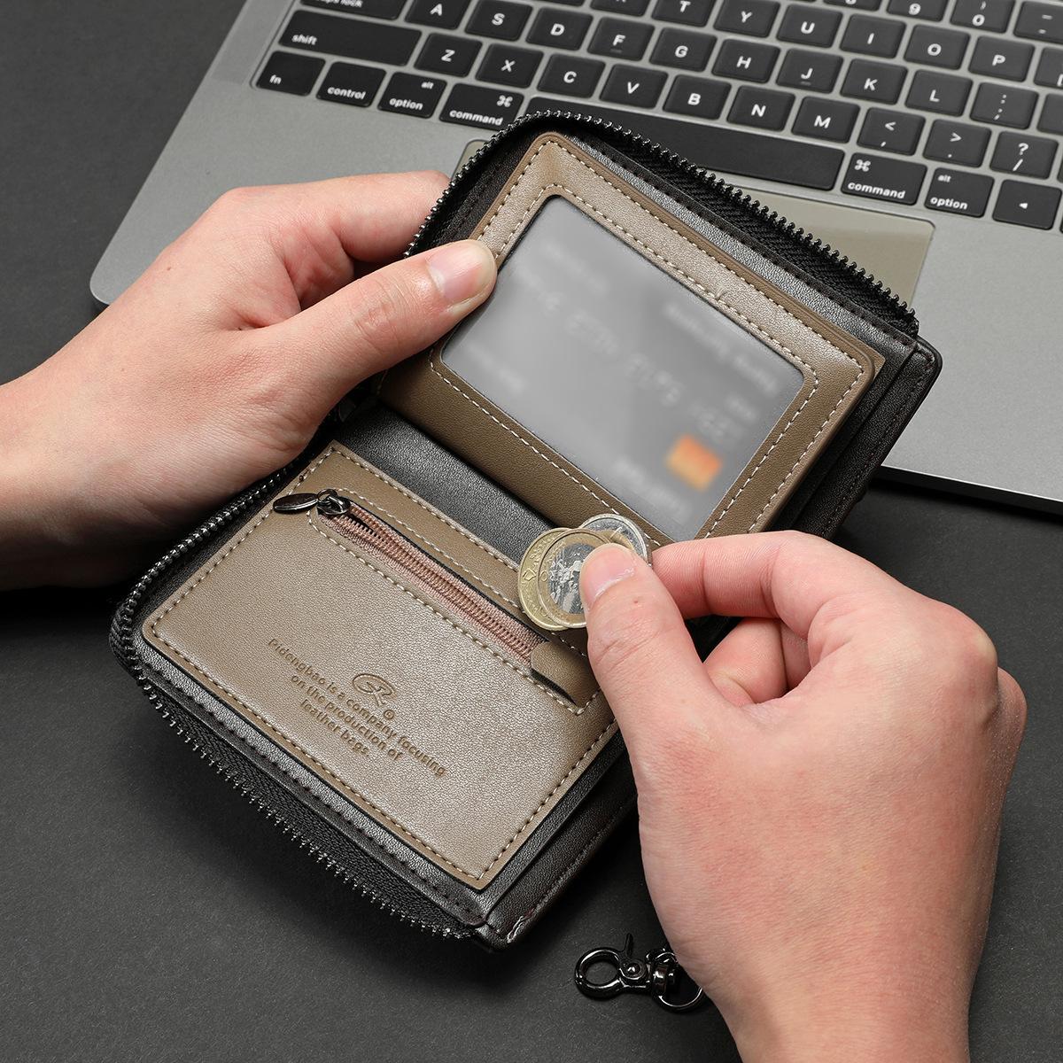 Skull Embossed Short Zip Wallet for Men Bifold PU Leather Card Holder with Multiple Slots Rock Style Money Clip for Credit Cards & Cash Everyday Essential