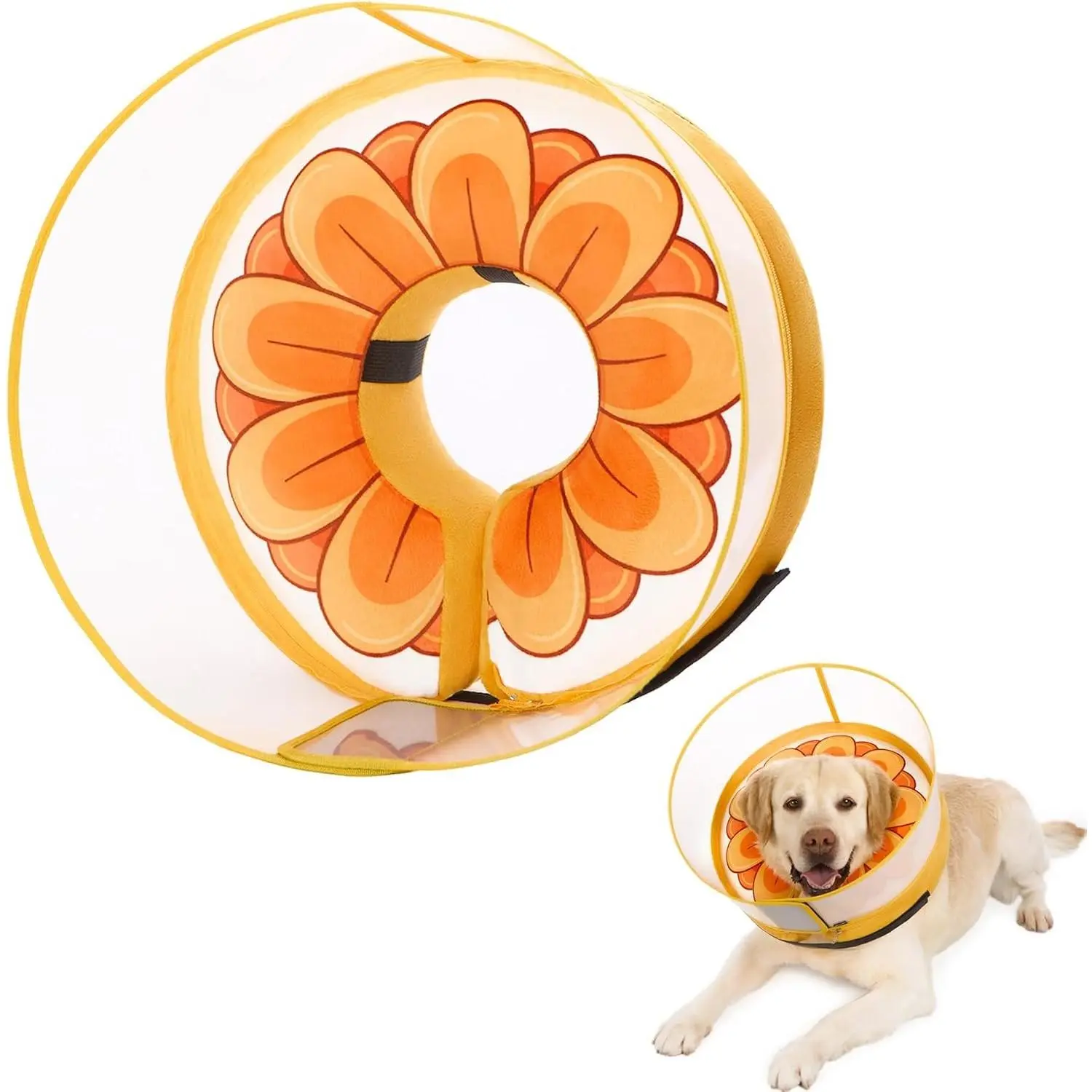 Soft Inflatable Recovery Dog Cone Collar Anti-Licking for Dogs Cats After Surgery, Fits Large Medium Small Pets Yellow Flower Large