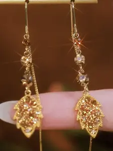 Gold Leaf Tassel Threader Earrings Ultimate Elegant Luxe Vibe Chef’s Kiss for Dates Galas Work & Mature Fits. Perfect Niche Chic Gift for Girlfriends & BFFs.