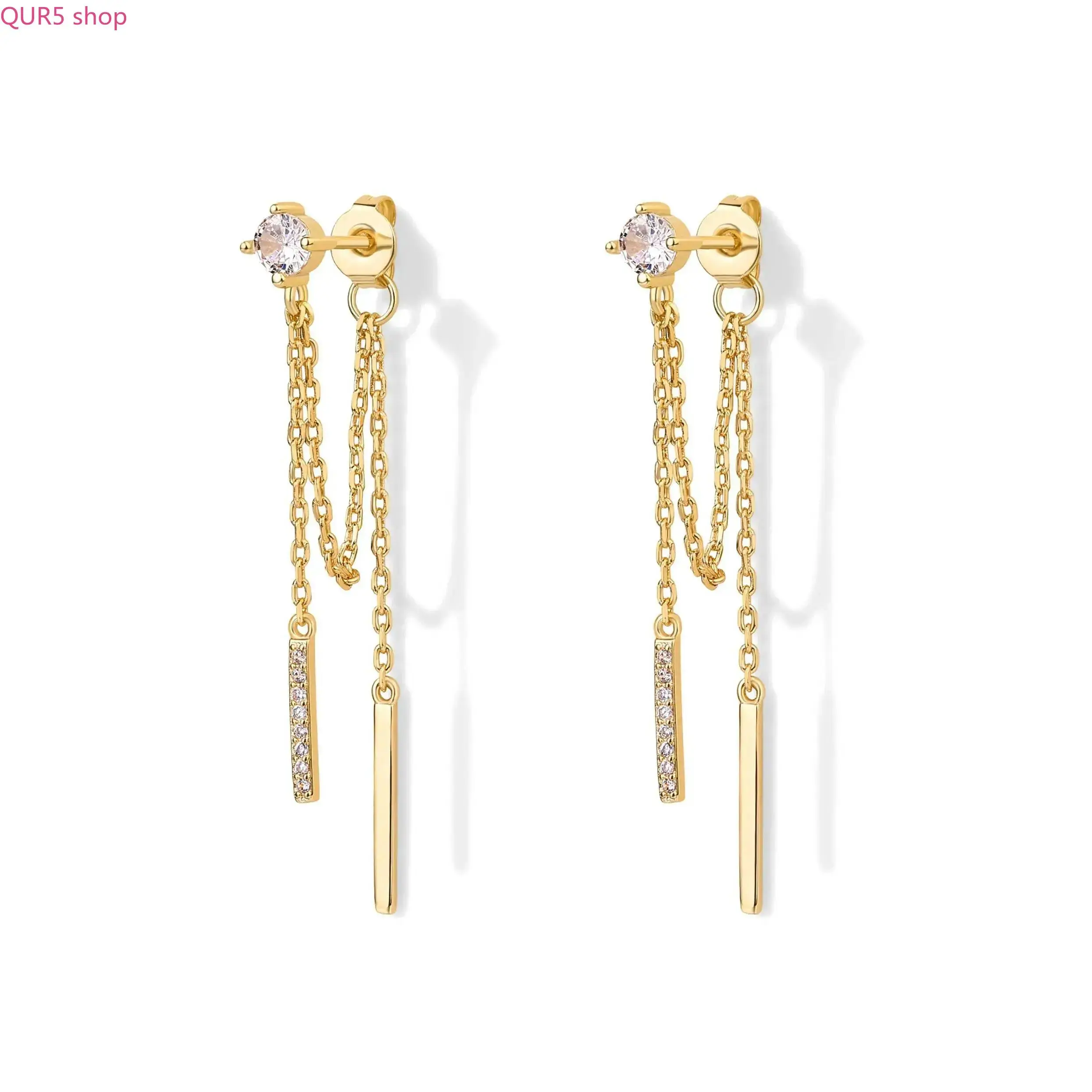 2026 18K Gold Plated Threader Drop Earrings for Women, Sterling Silver Posts Dangle Chain Studs Inlaid Shiny Cubic Zirconia Ball, Elegant Long Chain Earscapes Jewelry, Delicate Versatile Daily Accessory for Dating, Parties and Casual Outfit Matching