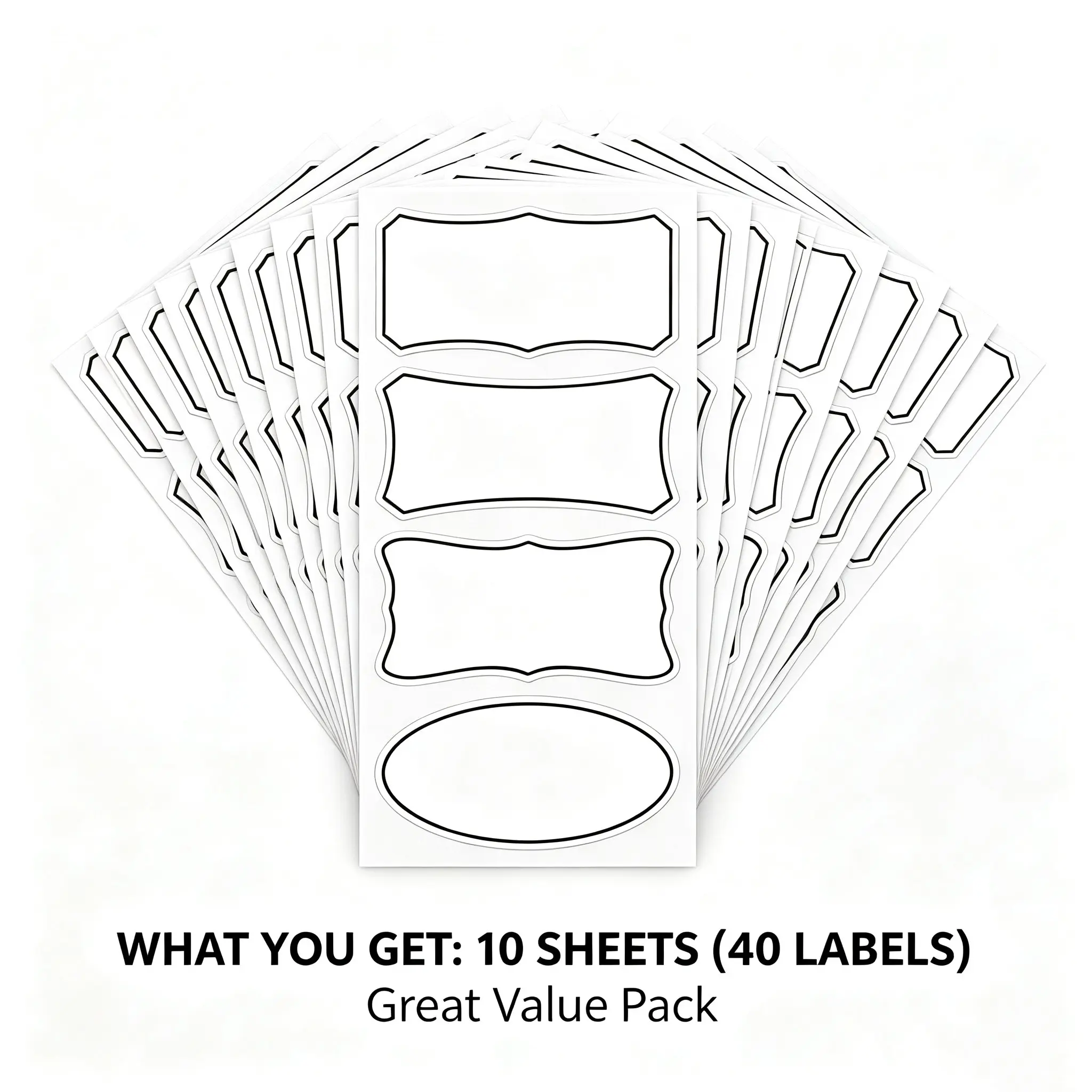 Reusable Jar Labels, Waterproof & Removable, Easy Write Chalkboard Sticker, 4 Aesthetic Shapes, Kitchen Organization, 10 Sheets/40 Labels