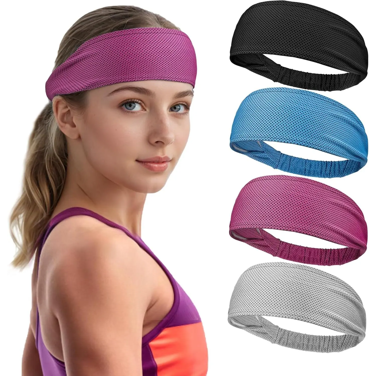 Cooling Headbands for Women,  Cooling  Wicking Non-Slip Sweatbands for Women Running Fitness Yoga