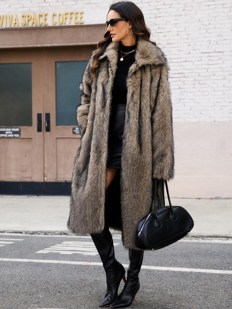 VVZ Women's Long-Length Warm Imitation Fur Fleece Coat for Fall and Winter Soft Cozy Full Coverage Design Womenswear Outerwear TikTokShopHolidayHaul Jackets