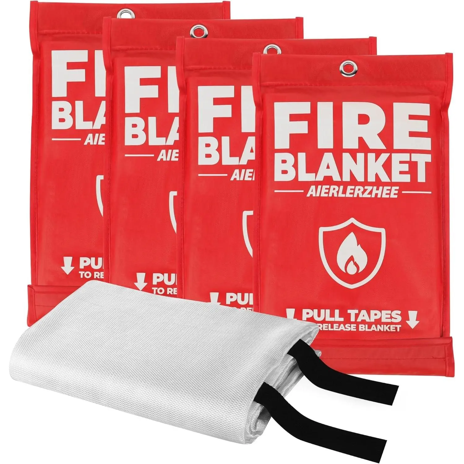 Fire Blanket 4-Pack, 40"x40" Square Shape CE Certified Fiberglass Safety Gear, Heatproof to 1076°F, No-Mess Fire Suppression for Kitchen, Home Safety