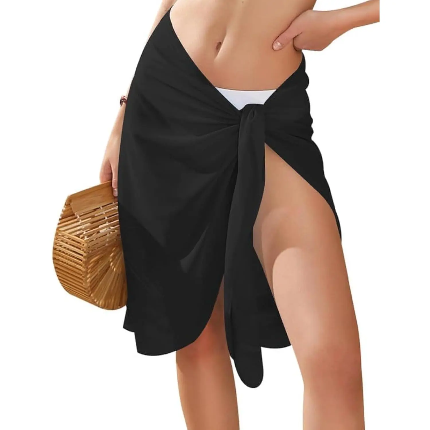 Women's Sleeveless Polyester Sheer Chiffon Sarong Wrap, Beach Swimsuit Coverup with Chest Coverage, Front Slits & Tie, Sizes S-XXL (Gift Option), Sarongs, Elegant