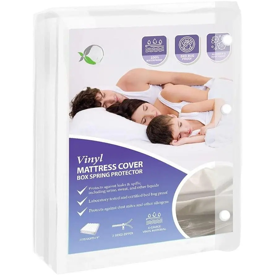 Size -Free Vinyl Box Spring & Mattress Cover - , Anti-Bed  and Allergen-proof, Zippered Encasement - 60" x 80" x 9" Deep - Durable Protection