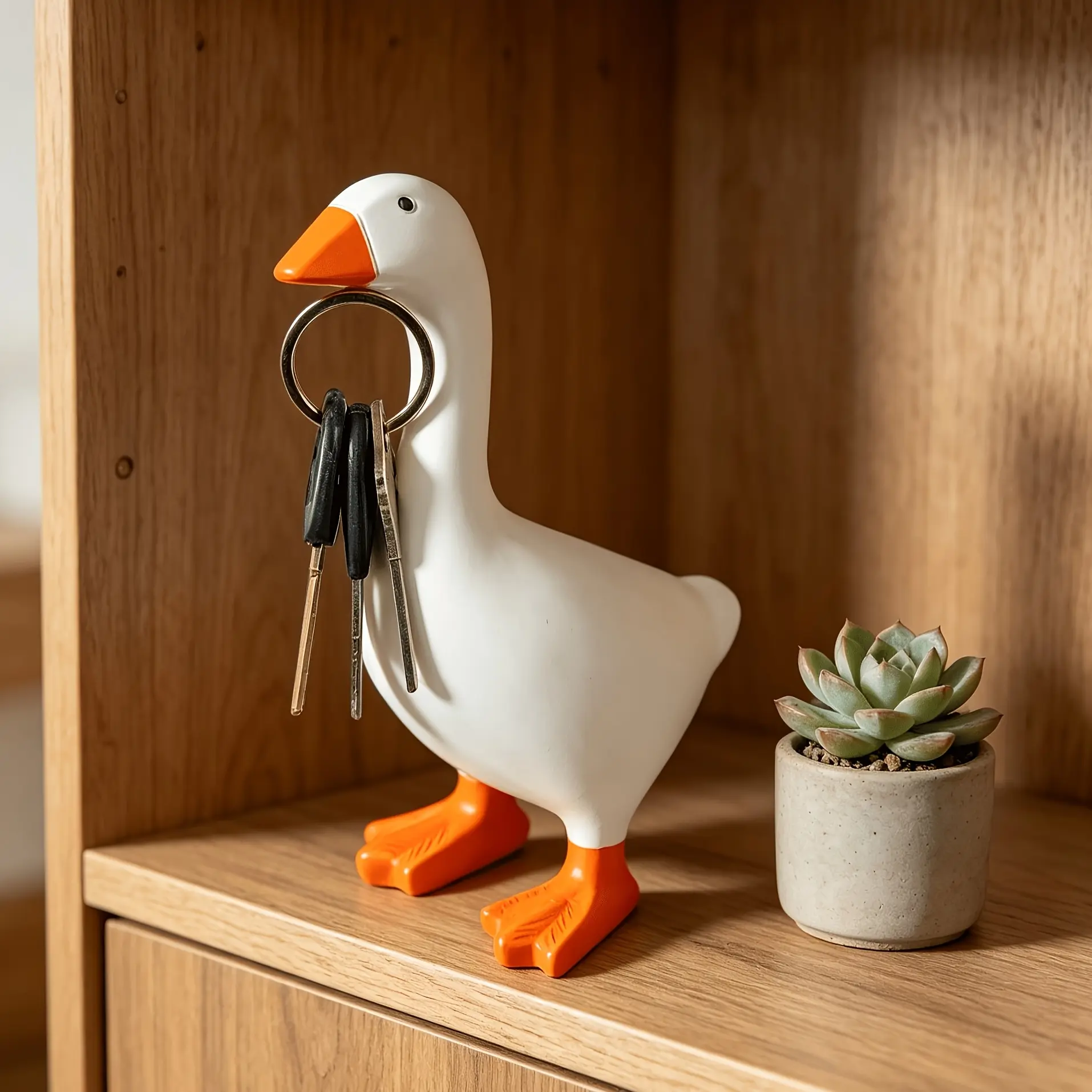 1 PCS Upgraded Magnetic White Goose Key Holder Figurine, Key Hook, Resin Animal Decorative Desk Ornament, Cute Entryway Key Storage Rack, Farmhouse Tabletop Sculpture, Decorative Hooks, Room Decor, Housewarming Gift for Home & Office