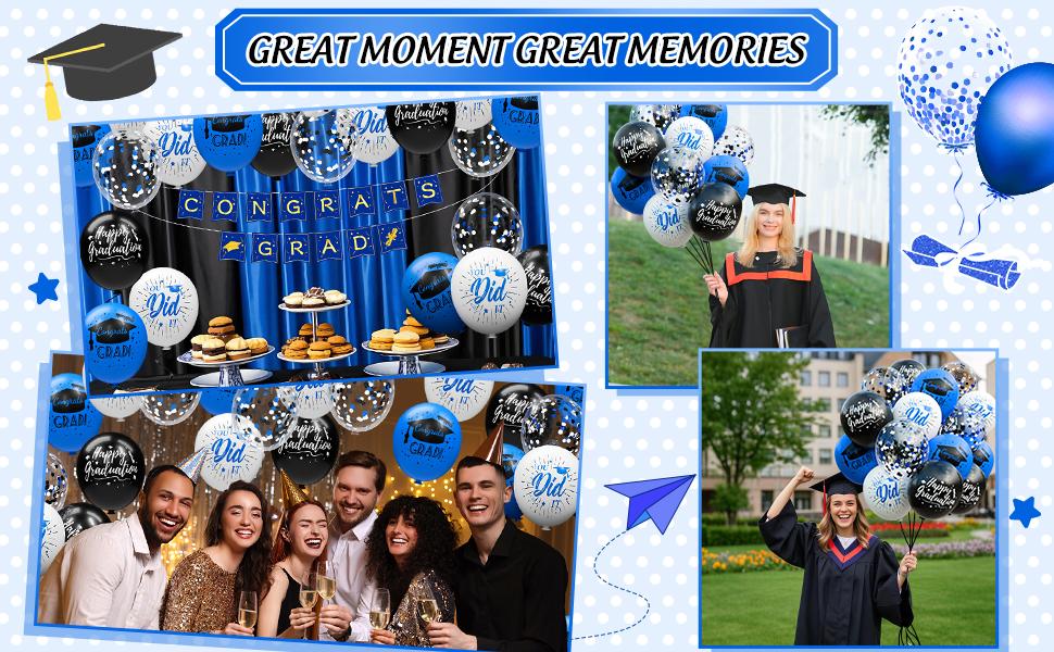 78 Pack Blue and Black Graduation Balloons Class of 2026 Graduation Decorations - 12 Inch Royal Blue White Congrats Grad Balloons with Ribbons, 2026 Grad Party Decorations for College, High School