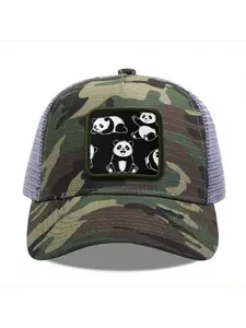 Cartoon Panda Pattern Camouflage Mesh Baseball Cap for Men & Women - Adjustable Snapback Trucker Hat, Breathable Back for Hiking, Fishing, Camping, Golf & Casual Outdoor Attire Camouflage Random