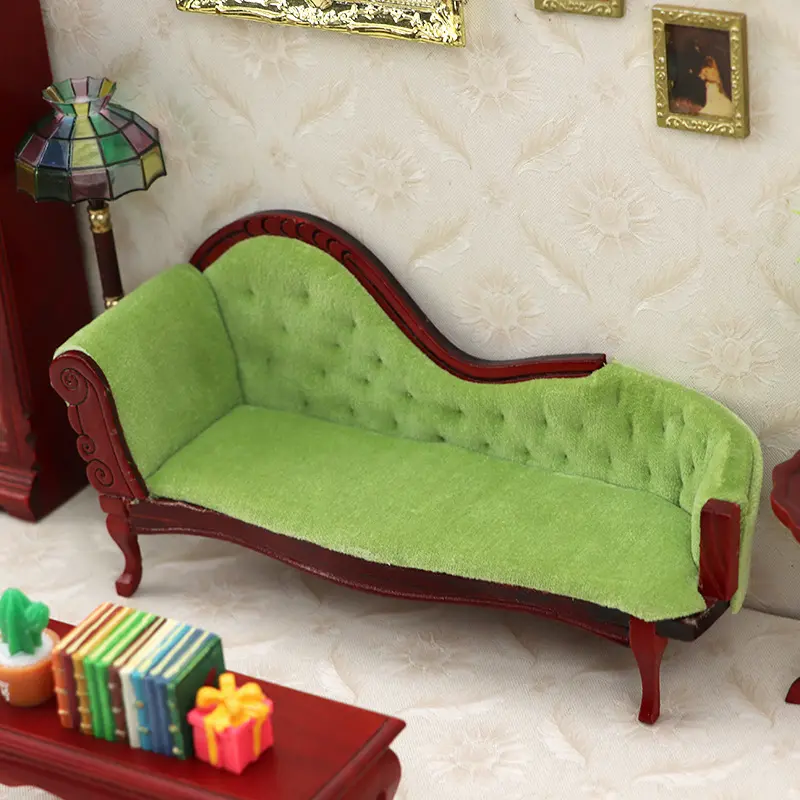 1:12 Scale Dollhouse Furniture European Chaise Lounge Sofa Model for Miniature Scene Decor Christmas Easter New Year Gift