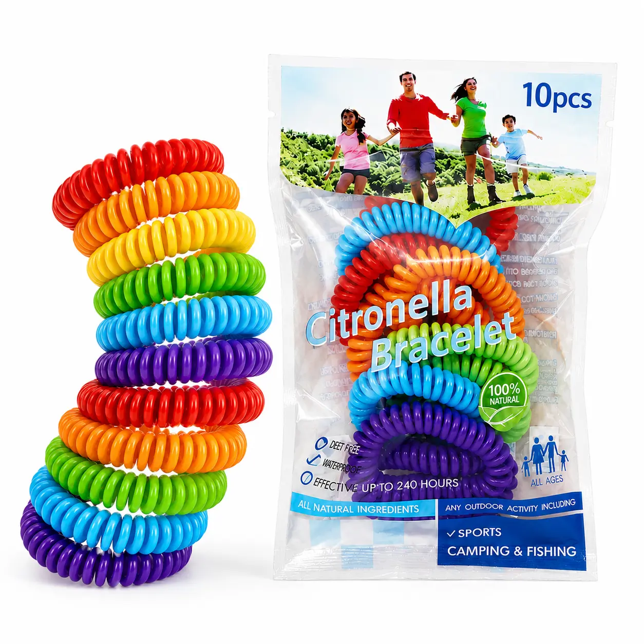 10 Pack Citronella Bracelets for Outdoor Activities, Natural Essential Oil Mosquito Repellent Wristbands, Waterproof Spiral Bug Repellent Bands for Camping Hiking Fishing Travel