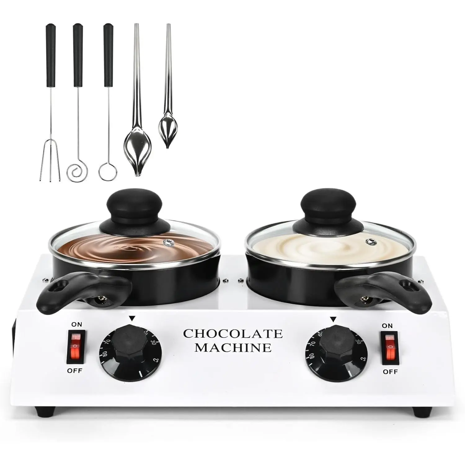 2026 Upgrade Chocolate Melting Pot,2x1L Chocolate Melting Machine with Candy Dipping Tools,Electric Chocolate Tempering Machine for Chocolate,Candy,Butter Making Warming Coffee Milk Wine(80W, 110V)