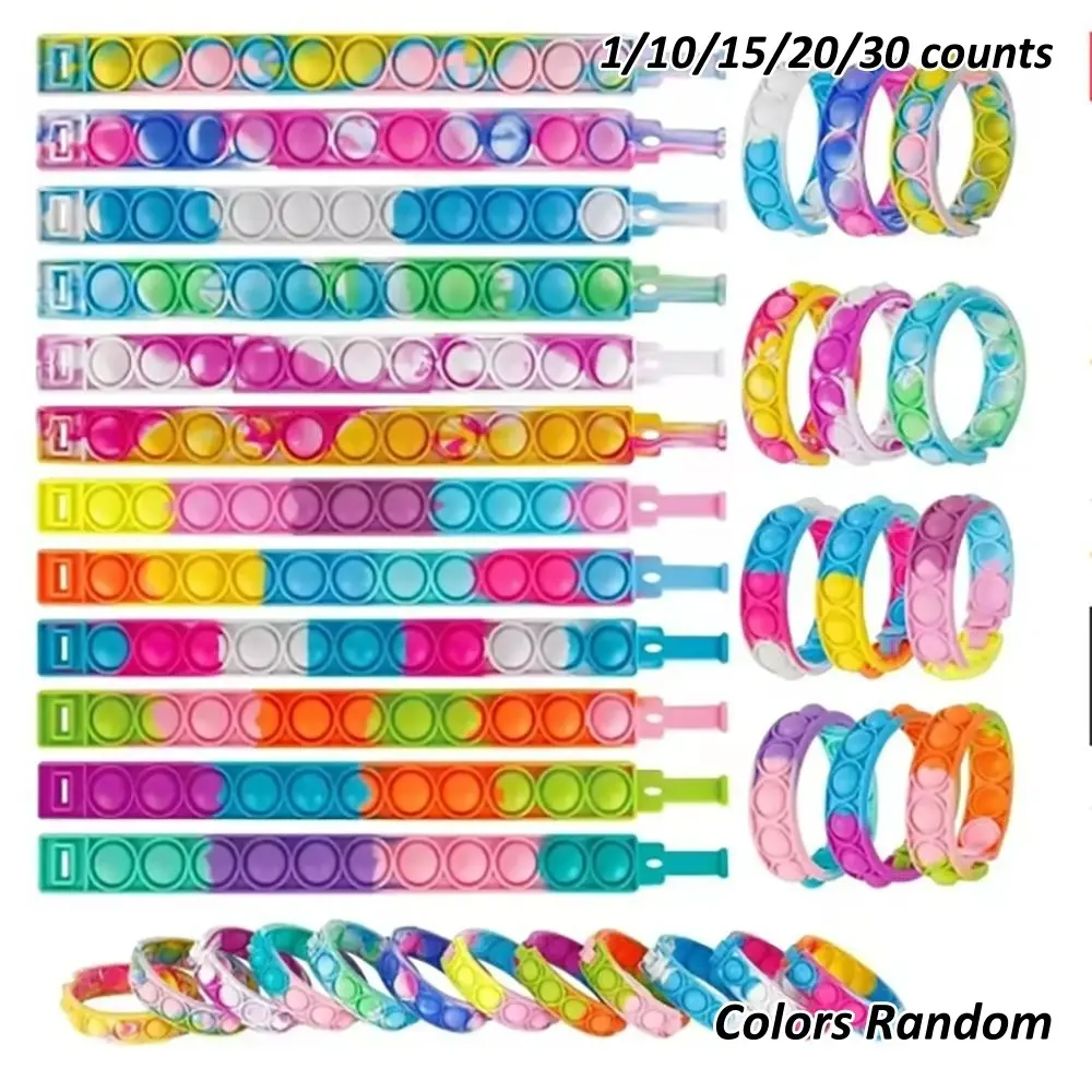 Stress Relief Rainbow Silicone Bracelets Set, Stress Relief Fidgets, Fidget Band, Flexible Sensory Fidget Tool, 1/6/10/15/20/30 Pieces, Sensory Bubble Toy, Party Gift for Kids & Adults