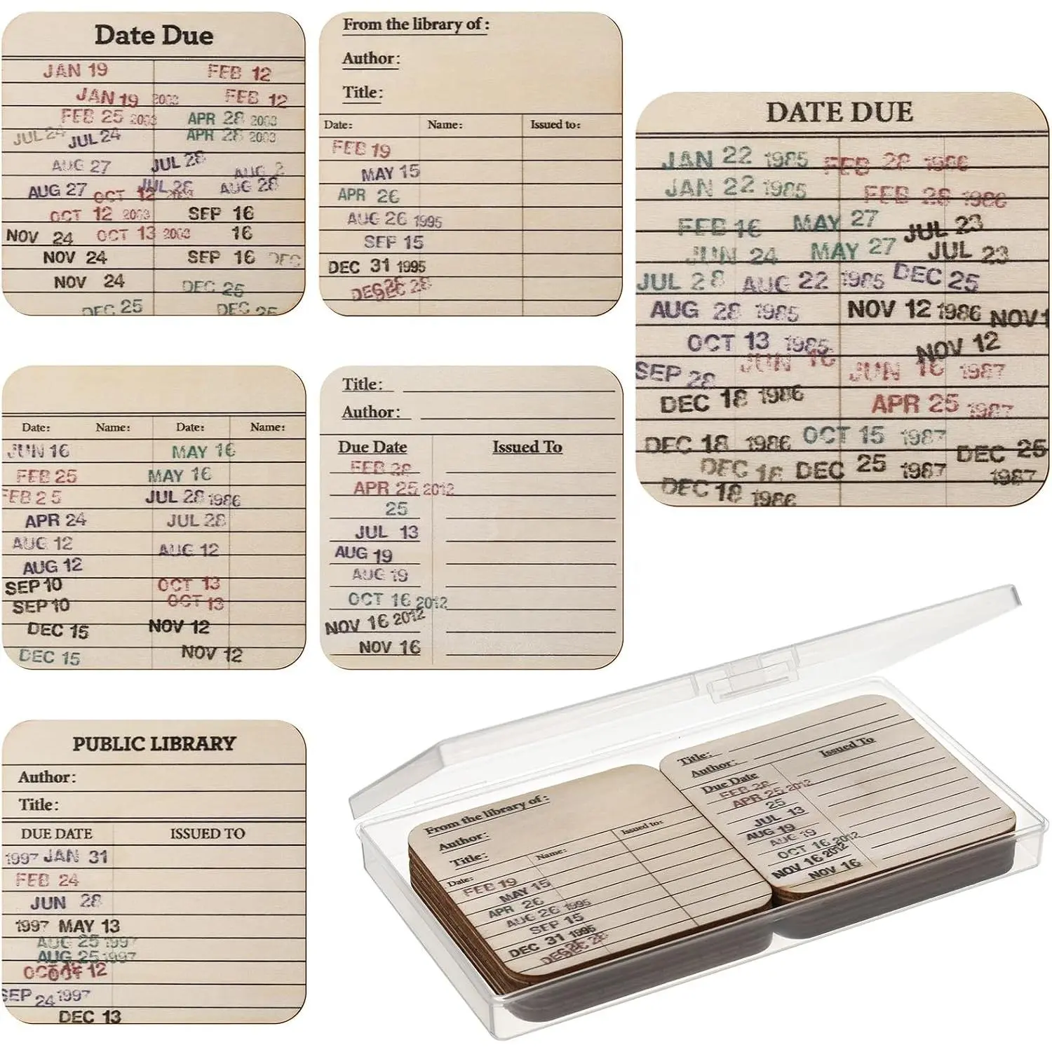 6 count Library Due Date Card Coaster Book Coaster, Book Club Librarian Book Lover Literary Writer   Library Card Coaster Coffee Mug Coaster for Christmas Graduation Women Men