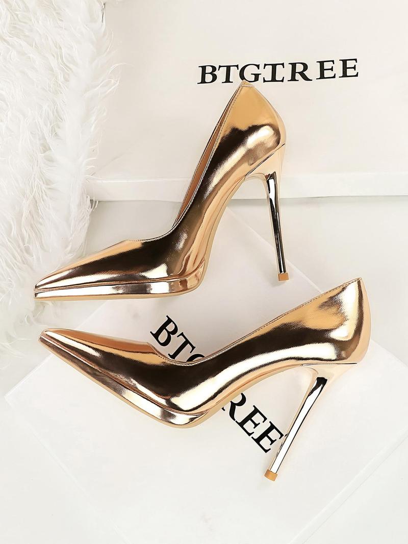 Women's Elegant Metallic Pointed Toe Stiletto Heels, Sparkly Party Shoes, Fashionable High Heel Shoes for Party, Daily Clothing Decor for Women & Girls