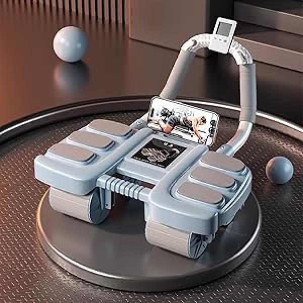 4-Wheel Beginner-Friendly Ab Roller – Smooth Noise-Free Automatic Rebound, Extra Thick Elbow Support & Knee Pad Included – Heavy-Duty Home Gym Core/Full-Body Workout Equipment (Black)