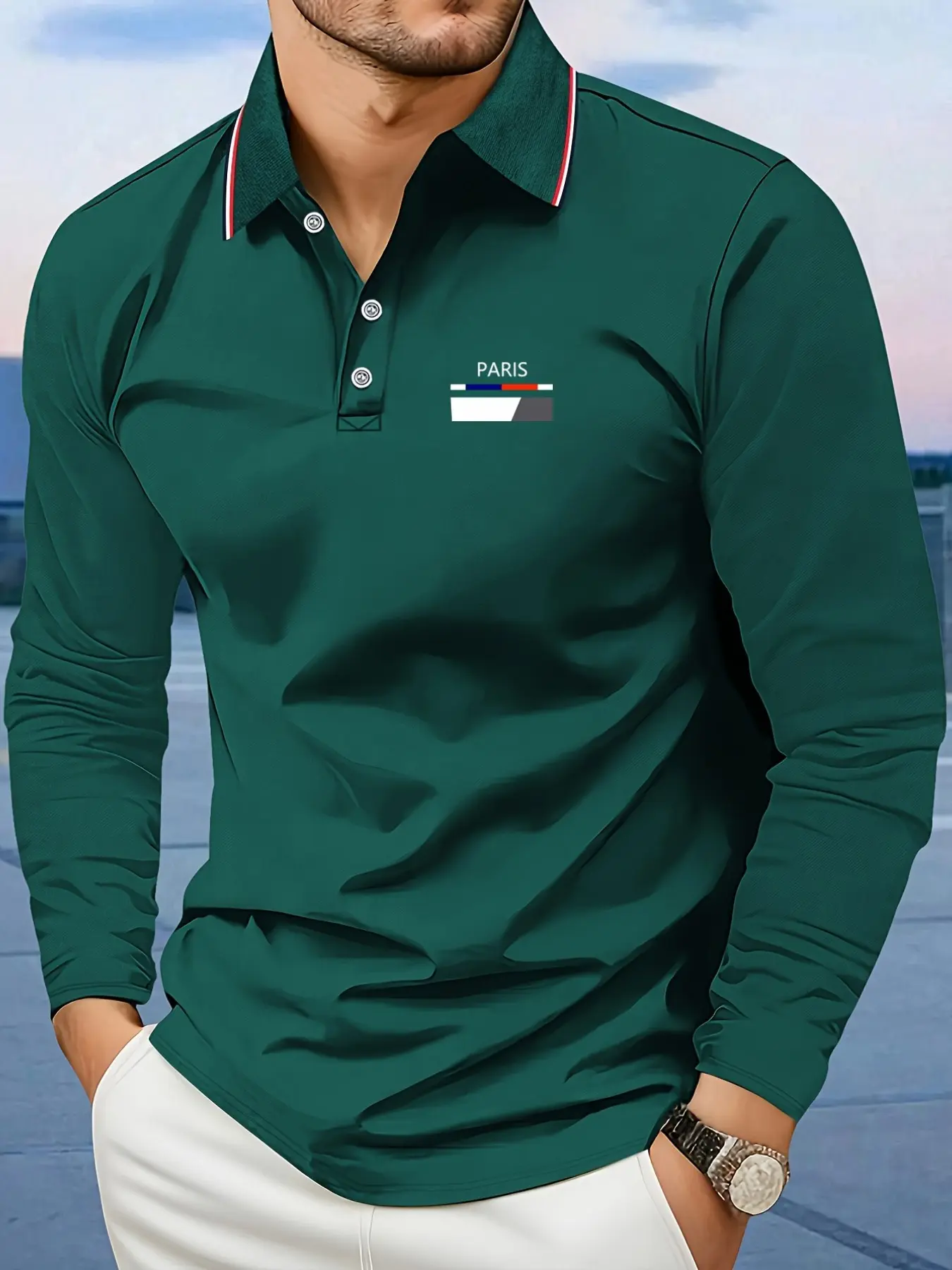 Men's Long Sleeve Shirt with Collar, Versatile Print Casual Sport Top, Soft Comfortable Breathable Golf Shirt, Outdoor or Home Wear