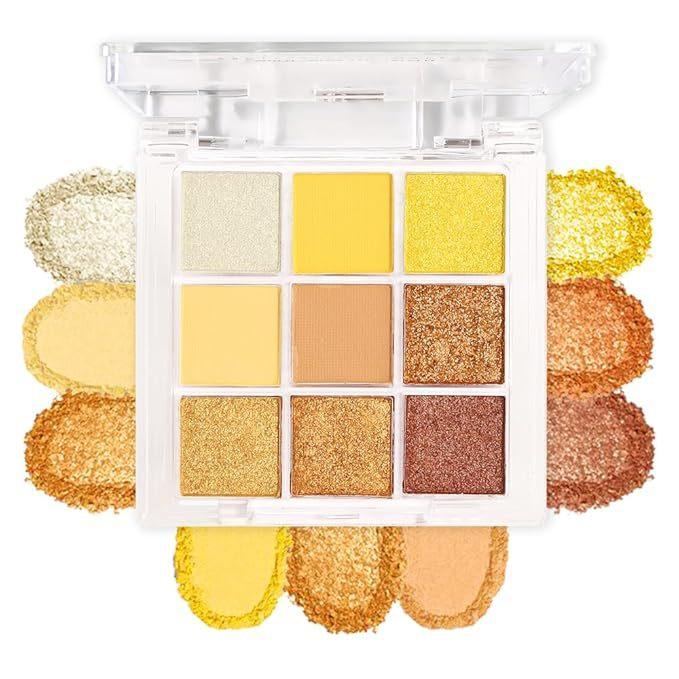 9-Color Summer Orange Eyeshadow Palette – Waterproof Sweatproof Matte & Shimmer, Vibrant Yellow to Sunset Hues for Daily & Party Makeup Looks