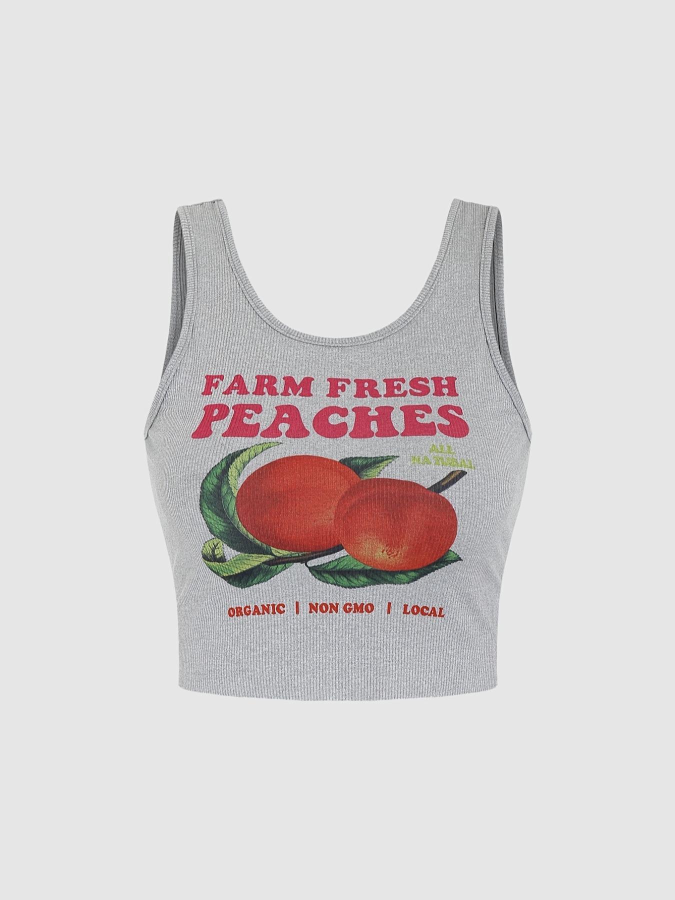Women's Letter & Fruits Print Lightweight Crop Tank Top, Casual Scoop Neck Sleeveless Top for Daily Wear, Ladies Clothes for All Seasons