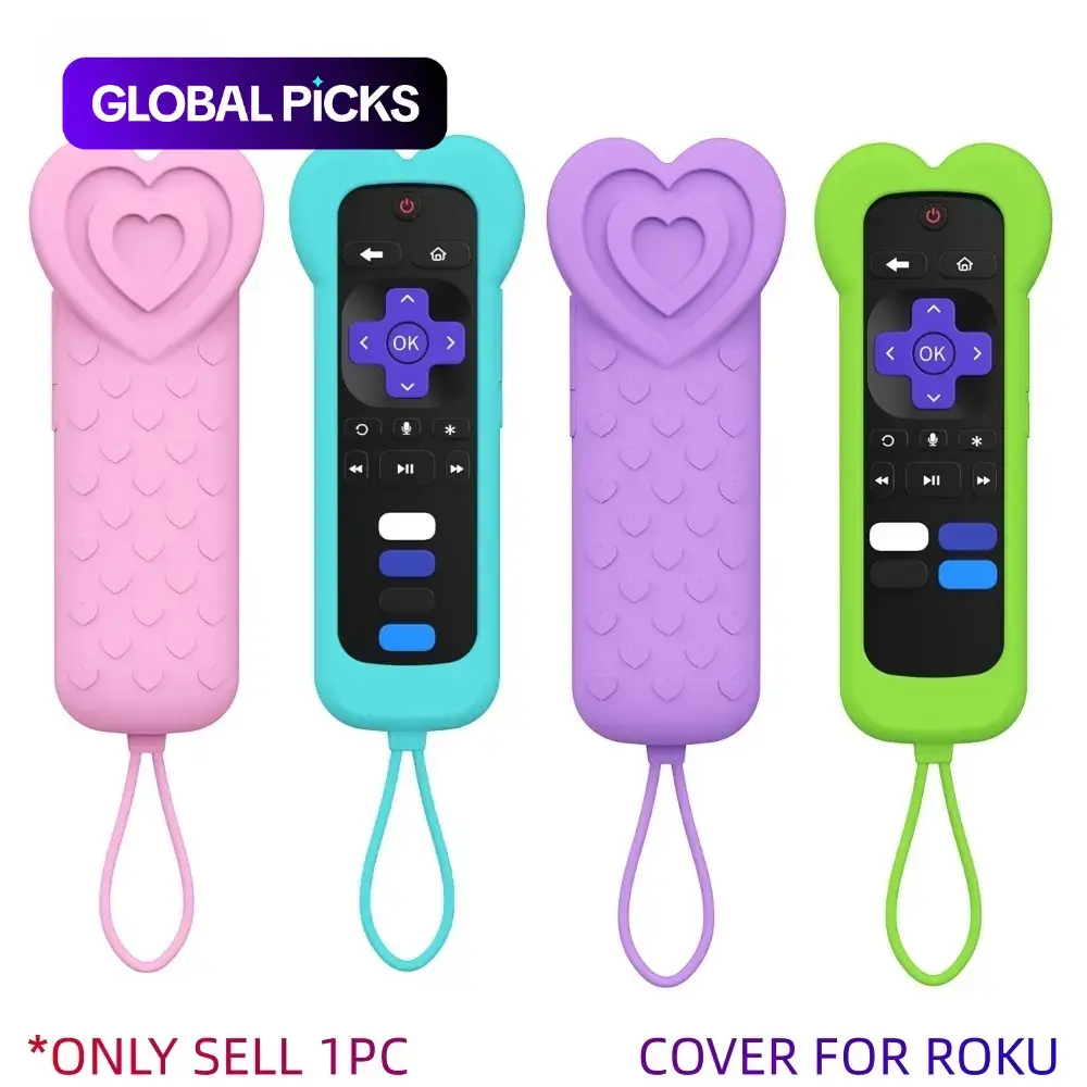 Heart-Shaped Silicone Remote Control Cover for Roku TV Remote, Durable, Glow-in-the-Dark Visibility Remote Case Lanyard Included for Roku Express 4K+ Streaming Stick Premiere Streambar LE SE Simple/Voice Remote(Not for Pro/Ultra) #GLOBAL PICKS