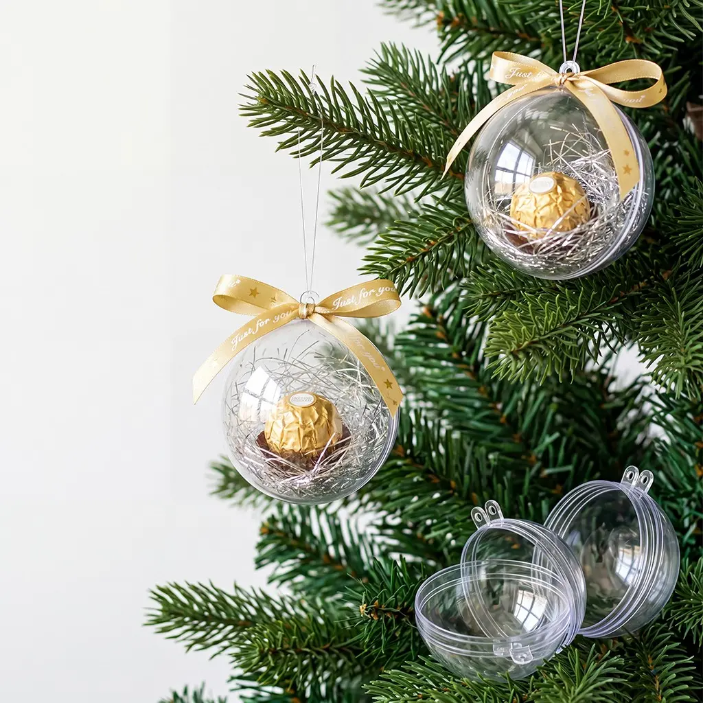20pcs Transparent Acrylic Balls for Christmas Decor, Hollow Plastic Ornaments for Home, Mall, Wedding, Party Decoration