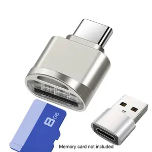 2Pcs Mini Type-C TF Card/Memory Card Media Card Reader Adapter With USB Adapter, USB-C to SD SDHC SDXC OTG Reader for PC , iPhone 16/15 Mac Windows Samsung Galaxy Note 20 S20