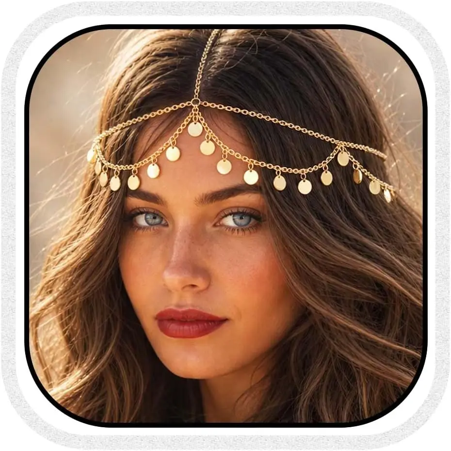Sequins  Chain Halloween Costume Headpiece Boho Festival Forehead Hair  Bridal Layered Hair Chain Prom Accessories Headbands for Women and Girls