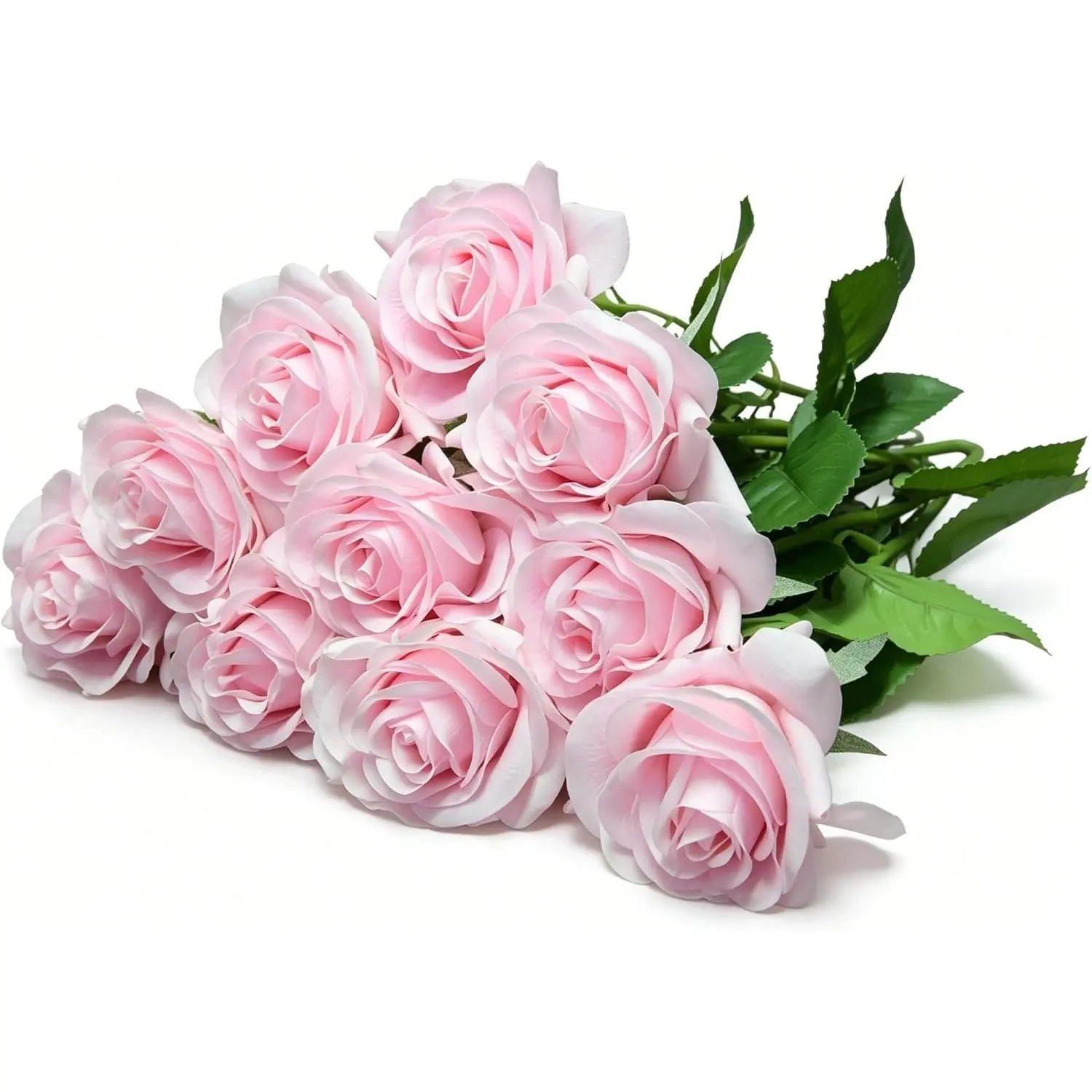 10 Pcs Real Touch Artificial Roses Fake Rose Long Stem Silk Faux Flowers Bridal Bouquet for Wedding Home Decor Romantic Valentine Gifts (Pink)