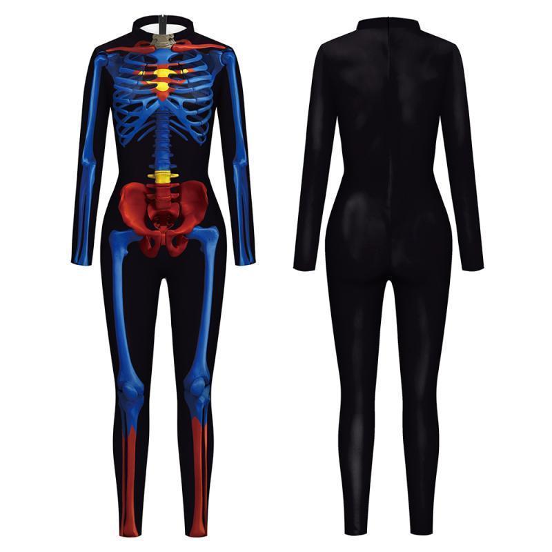 Blue Butterfly Cloak Skeleton Jumpsuit Halloween Cosplay Costume Witch Bodysuit Women Catsuit Funny Carnival Performance Outfit