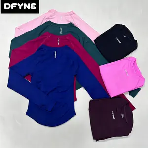 DFYNE Seamless Long Sleeve Workout Shirt for Women| Slim Fit Gym T-Shirt with Thumbholes| Breathable Athletic Yoga Tops Curved Hem