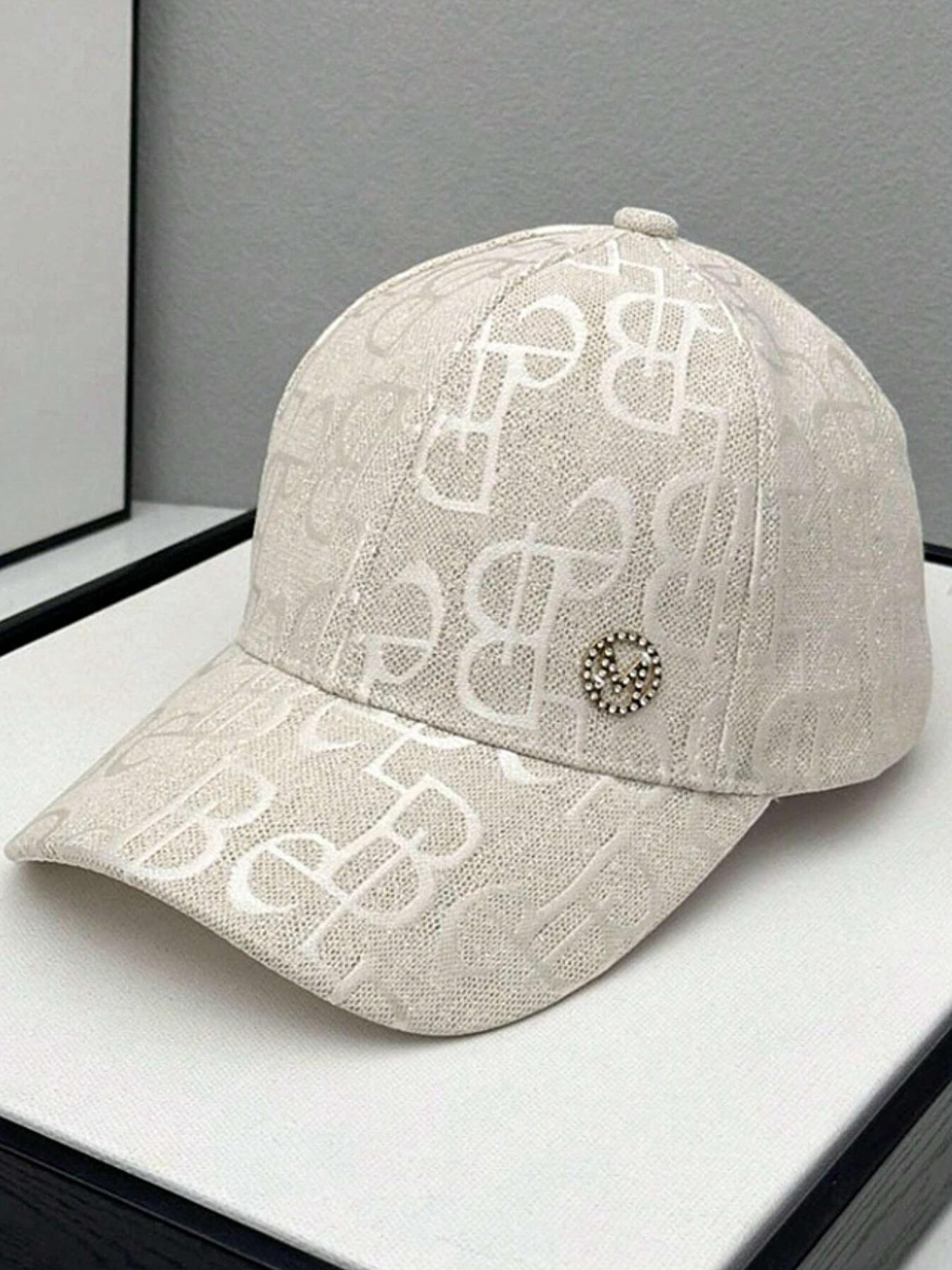 1 piece embroidered M-letter rhinestone decorated baseball cap, all season outdoor sunshade and sun protection duckbill cap, high-end fashionable casual trendy hat, suitable for daily travel and outdoor sports, Adjustable hat