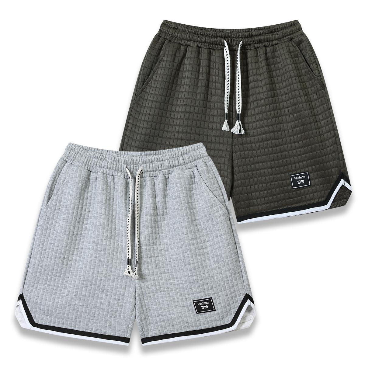 Men's Waffle Texture Casual Summer Shorts, Elastic Drawstring Waist Loose Fit Streetwear Shorts with Pockets, Breathable Lightweight Daily Wear Shorts for Vacation, Gym, Walking, Men's 2026 New Arrival Retro Fashion Bottoms