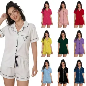 Minimalist Loungewear 2-Piece Set - Collared Cardigan, Short-Sleeved Pyjamas, Comfortable Nightwear Pajama Set for Home Use