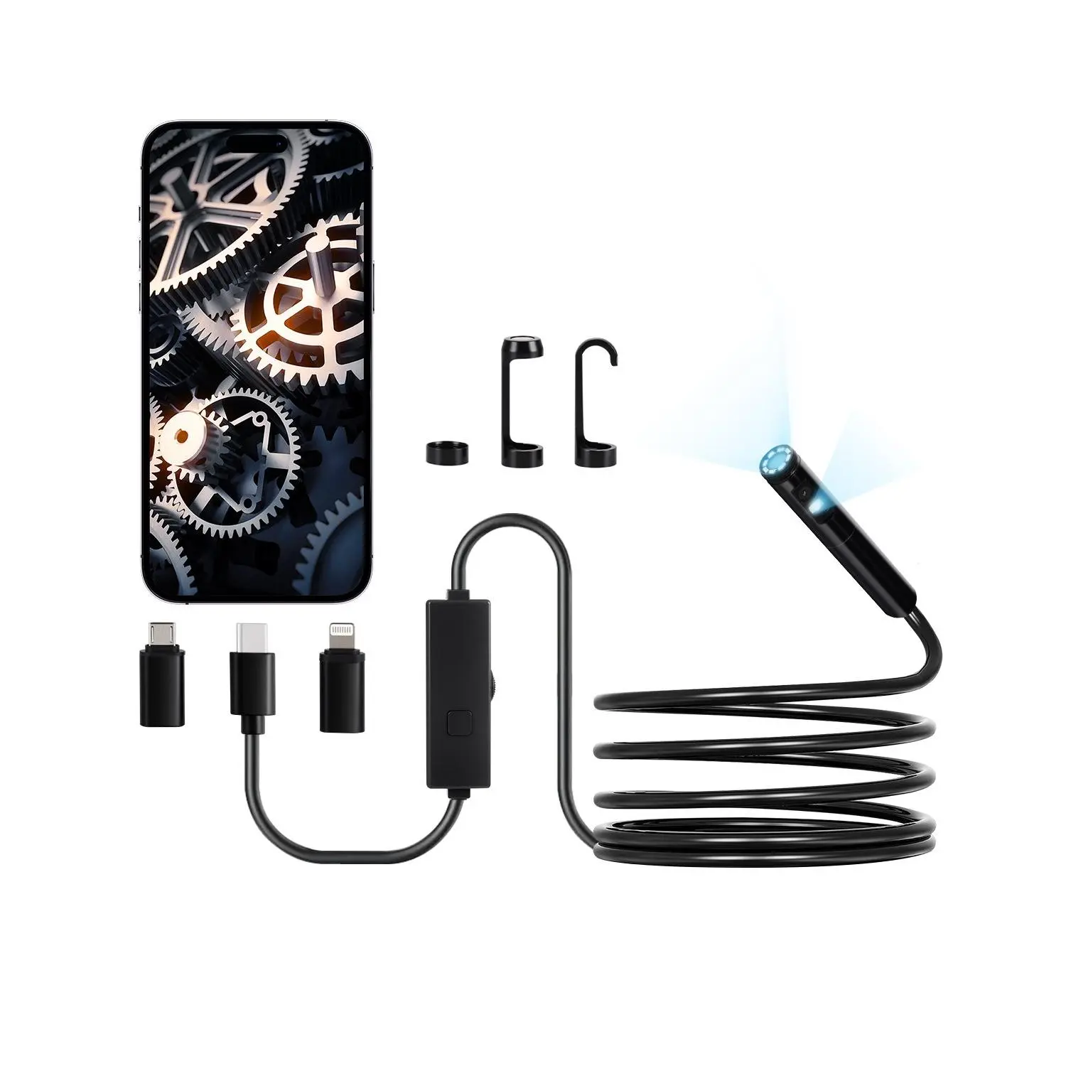 【DealsForYouDays】VEVOR Endoscope Camera with Light, Dual Lens Borescope for Android IOS, 1920P HD Inspection Camera with 8+ 1 LED Lights, 2X Zoom, 10FT Snake Cable, IP67 Waterproof Snake Camera for Auto, Plumbing