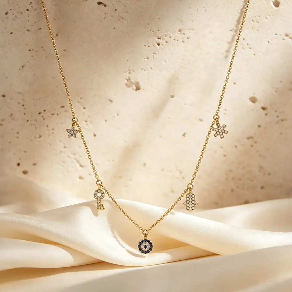 Women's S925 Sterling Silver Multi-Element Tassel Charm Necklace - European/American Fashion, Suitable for Daily Wear, Dating, Ideal Birthday Gift