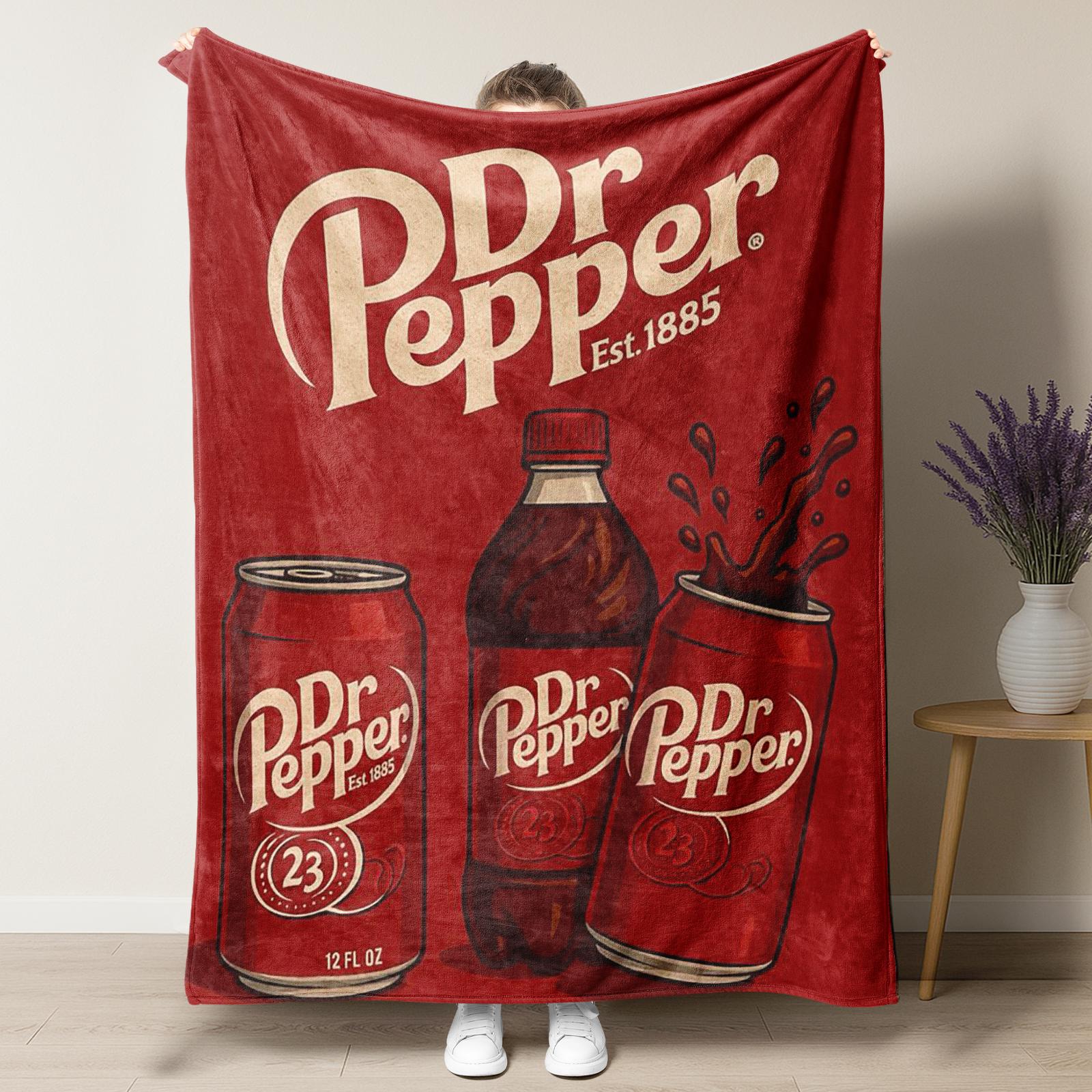 Vintage Three cans Dr Pepper Flannel Throw Blanket cozy soft fluffy lightweight slogan print soft fleece blanket flannel throw personalized flannel gift