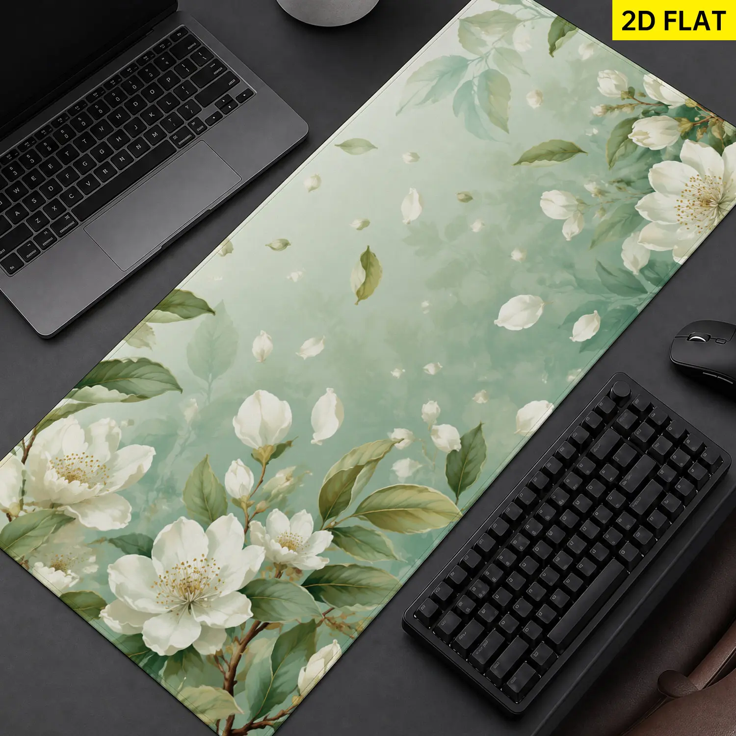 Extra Large white floral aesthetic Mouse Pad,Non Slip Rubber Pad,Desktop Decoration Drotection Pad, Washable,Lock Edge Multi Size,Premium Multipurpose Mousepad For Home,Office,Gift for Family and Friends