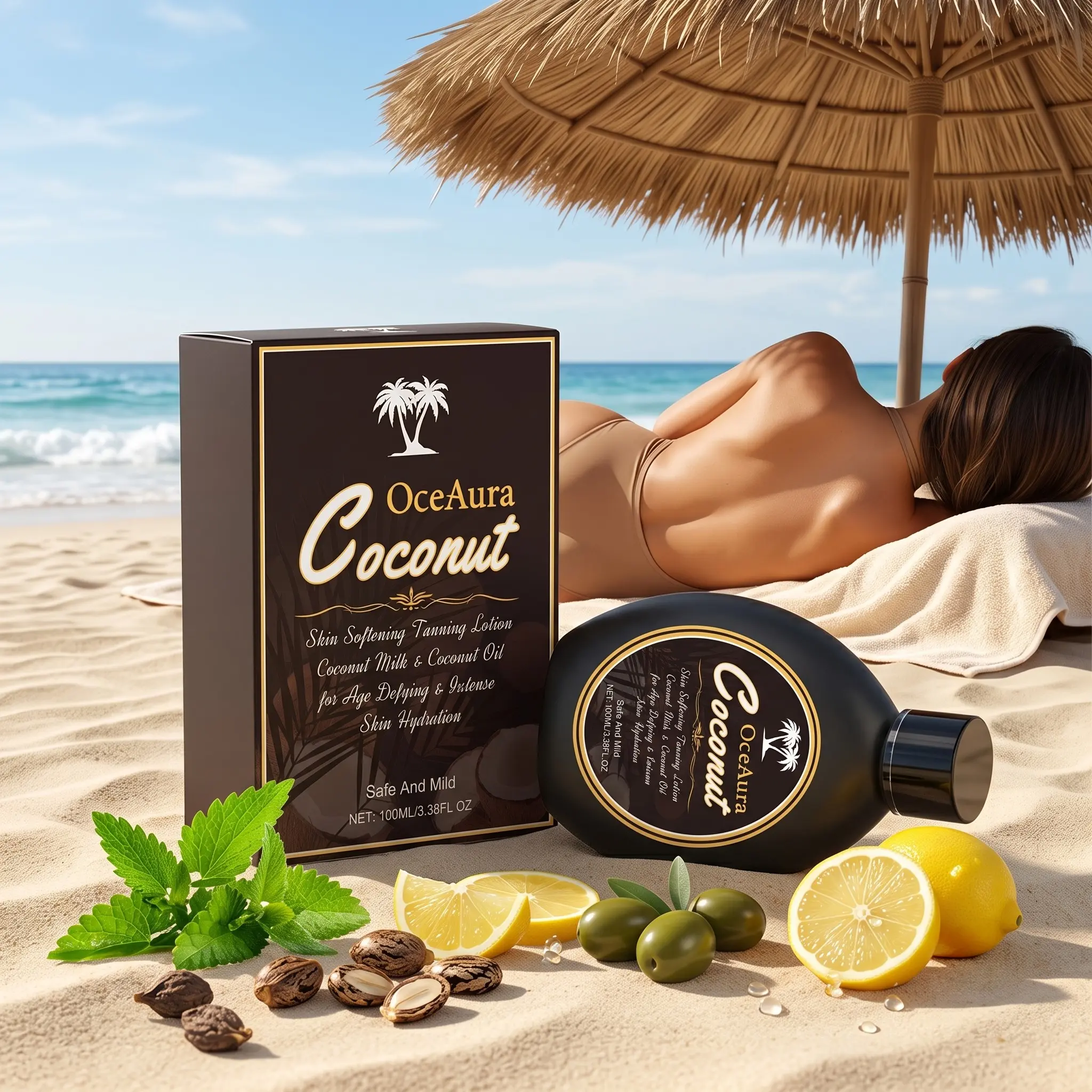 Coconut Bronzing Lotion, Summer Outdoor Sunless Tan, Bronze Wheat Color, Gentle Skin Care, Hydrating Body Milk, Beauty Cream