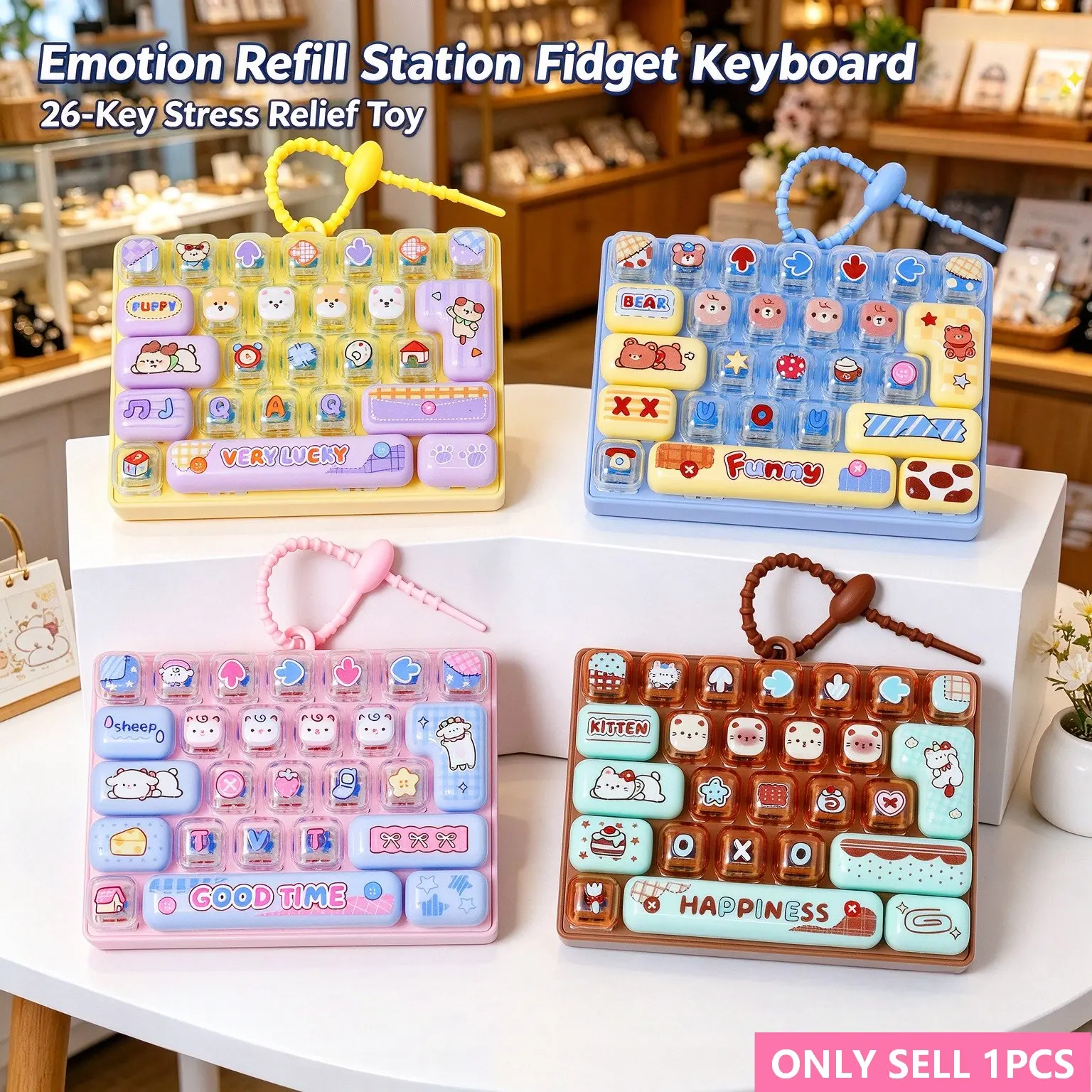 26-Key Mini Stress Relief Keyboard Keychain, Portable Sensory Toy, Cute Backpack Accessory, Gift for Kids and Adults